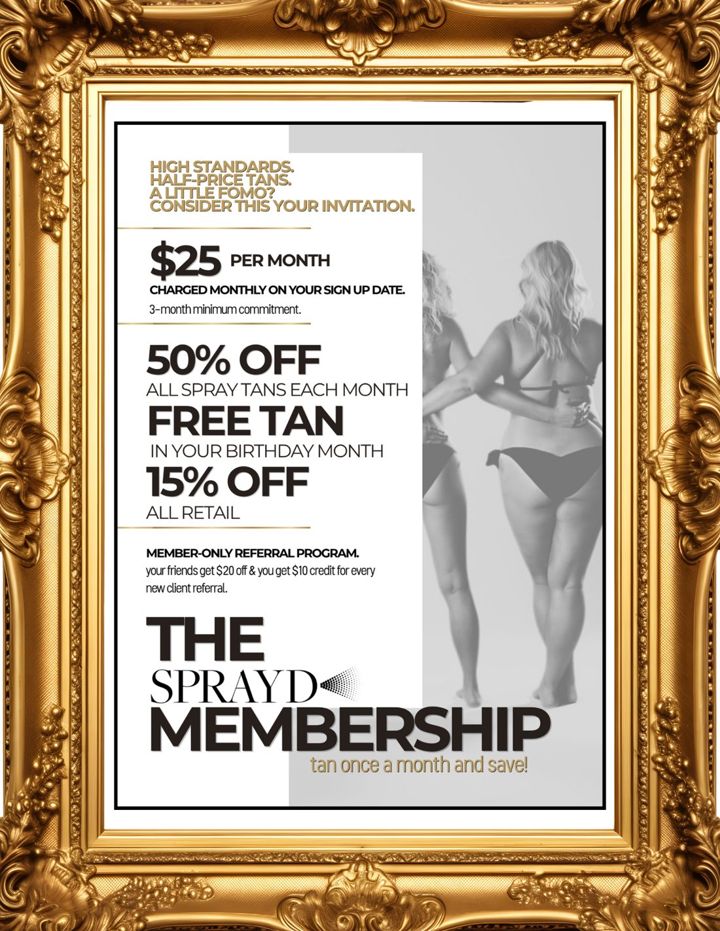 The Sprayd Membership invitation page in a gold frame